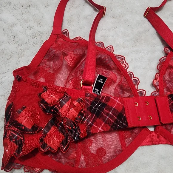 VICTORIA'S SECRET LUXE LINGERIE UNLINED FLORAL EMBROIDERED LOW CUT BRA Sz 36DDD - Picture 5 of 14